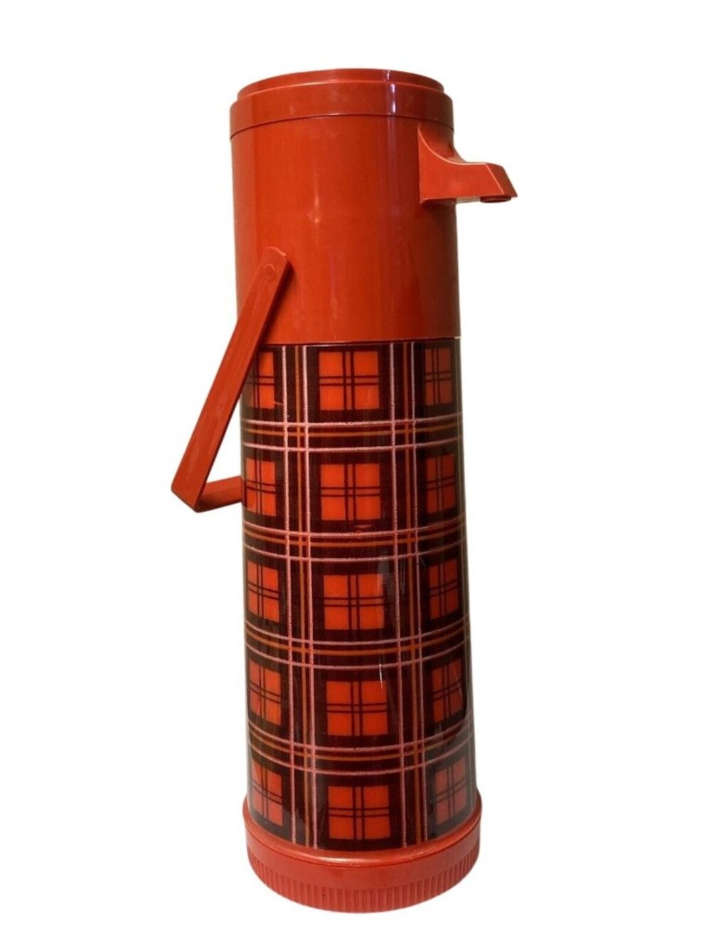 Vintage Aladdin Thermos Red Plaid 1 Quart Pump-A-Drink Dispenser P150 USA 13.5" - Picture 6 of 10